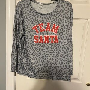 Gray Leopard Print 'Team Santa' Long Sleeve Top NWOT
